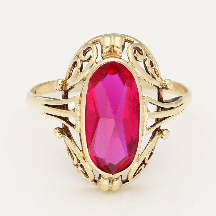 Bague - 14 carats Or jaune Rubis, Handtassen en Accessoires, Ringen