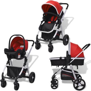 vidaXL Wandelwagen 3-in-1 aluminium rood en zwart, Verzenden