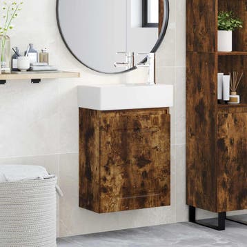 vidaXL Badkamermeubel met kraan Gerookt eiken 45,5 x 22,5 x, Verzenden, Nieuw