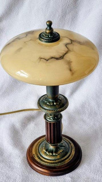 Tafellamp - Hout, Messing, Glas - Klein en mooi