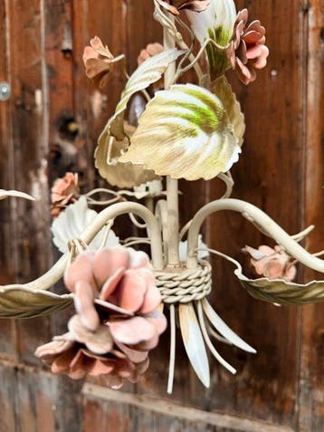 Plafondlamp - Metaal, verf - Vintage drie-armige Groene Blad, Antiek en Kunst