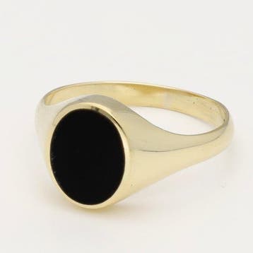 Chevalière - 14 carats Or jaune Onyx