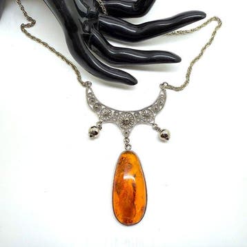 Ancien collier avec ambre baltique naturelle - Ambre -