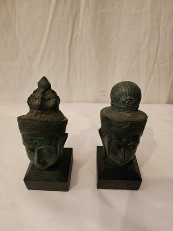 Paar Aziatische bronzen Boeddhas - Statue - Indonésie (Sans, Antiek en Kunst
