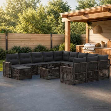 vidaXL Tuinbank Set 13 st Grijs en Donkergrijs poly rattan, Verzenden, Nieuw