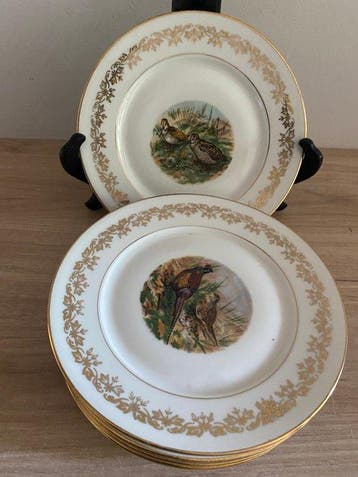 Limoges - P.L. - Dessertservies (6) - Porselein, Goud -