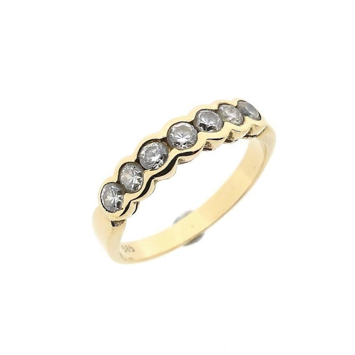Gouden rijring met zirconia, Handtassen en Accessoires, Ringen, Dame, Met edelsteen, Goud, 17 tot 18, Gebruikt, Goud, Ophalen of Verzenden