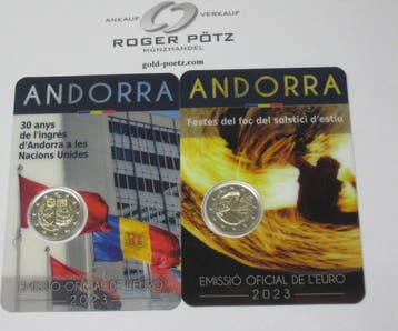 Andorra 2 x 2 Euro 2023 Gedenkmunten Un en Sonnenwende in..., Verzenden, België