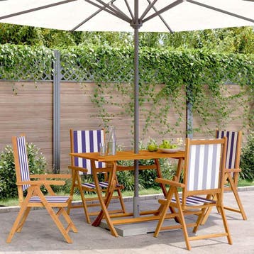 vidaXL Verstelbare klapstoelen, 4 stuks, blauw-witte stof en, Verzenden, Nieuw