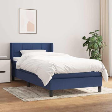 vidaXL Boxspring met matras stof blauw 90x200 cm, Verzenden