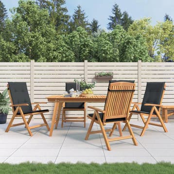 vidaXL Verstelbare klapstoelen met kussens, 4 stuks, massief, Verzenden, Nieuw