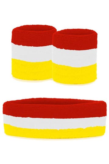 KIMU® Kind Zweetbandjes Set Rood Wit Geel Kinder Hoofdband P, Ophalen of Verzenden, Nieuw