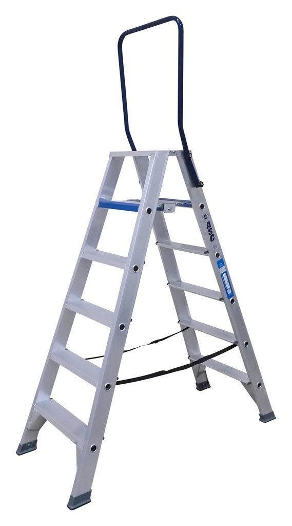 Aluminium dubbele trap 6 treden, Doe-het-zelf en Bouw, Gereedschap | Lasapparaten, Ophalen of Verzenden