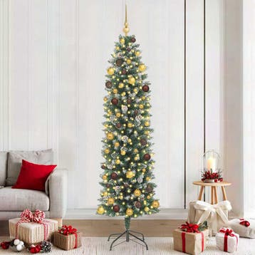 vidaXL Kunstmatige slanke kerstboom Groen en Wit 210 cm, Diversen, Kerst, Verzenden, Nieuw