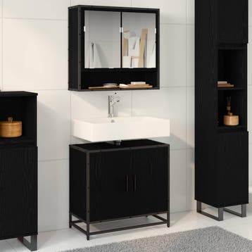 vidaXL Wastafel kabinet voor de badkamer Zwart Eiken 65 x 33, Verzenden, Nieuw