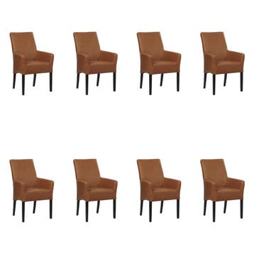 Set van 8 Leren eetkamerstoelen Just met armleuning -, Huis en Inrichting, Stoelen, Ophalen of Verzenden, Nieuw, Leer, Eén