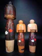 Okamoto Usaboro - Beeldje, mooie creatieve trio set Kokeshi