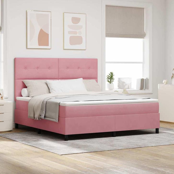 vidaXL LED Box Spring Bed met matras Roze 180 x 200 cm, Huis en Inrichting, Slaapkamer | Bedden, Nieuw, Verzenden