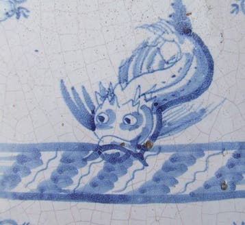 Tegel - Zeewezen-Vis met zeldzame golven. - 1600-1650, Antiek en Kunst