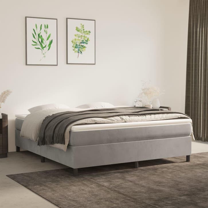 vidaXL Boxspring bed 160x200 cm fluweel lichtgrijs, Huis en Inrichting, Slaapkamer | Bedden, Nieuw, Verzenden