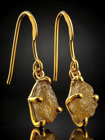 Ruwe toermalijn oorbellen - 925 sterlingzilver - goudverguld