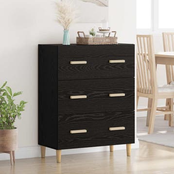 vidaXL Dressoir Zwart Eiken 69,5 x 34 x 90 cm Bewerkt hout, Huis en Inrichting, Kasten | Dressoirs, Verzenden, Nieuw