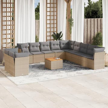 vidaXL 12-delige Loungeset met kussens poly rattan gemengd, Verzenden, Loungeset