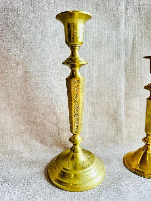 Kandelaber (3) - Verguld messing - Set van 3 kandelaars, Antiek en Kunst, Curiosa en Brocante