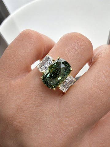 Bague - 14 carats Or jaune - 7.40ct. tw. Vert Diamant, Bijoux, Sacs & Beauté, Bagues