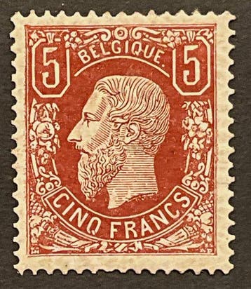 Belgique 1869/1883 - Leopold II - 5fr brun-rouge - avec un, Postzegels en Munten, Gestempeld