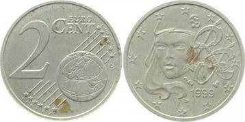 Eu Fehlpraegung 2 Cent 1999 Frankreich unplattiert gereinigt, Verzenden, België