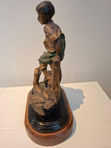 Beeld, jongen met gans - 25 cm - Koud geverfd brons, Antiek en Kunst