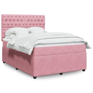 vidaXL Boxspring met matras fluweel roze 140x200 cm, Verzenden, Nieuw