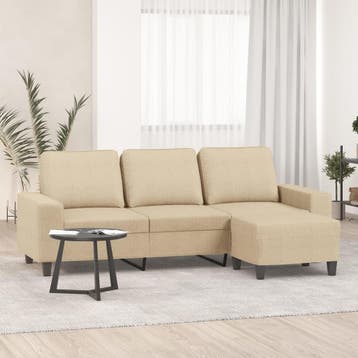 vidaXL Driezitsbank met voetenbank 180 cm stof crèmekleurig, Verzenden