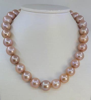 Halsketting - 14 karaat Witgoud - 13x16 mm Edison Pearls, Nieuw
