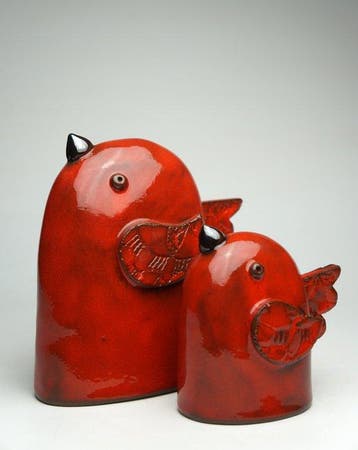 Urszula Despet - Sculpture, Red Birds - 17.5 cm - Céramique