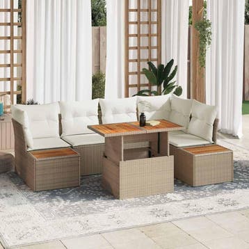 vidaXL Tuinbank Set 10 st Beige Poly rattan, Verzenden