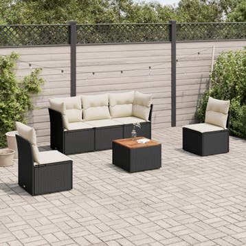 vidaXL 6-delige Loungeset met kussens poly rattan zwart, Verzenden, Nieuw, Loungeset