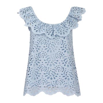 Frogbox • lichtblauwe broderie top • 36, Verzenden