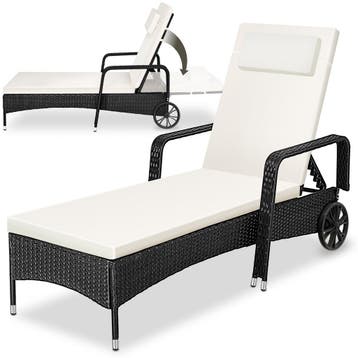 Wicker ligbed met wielen - zwart/beige, Tuin en Terras, Tuinsets en Loungesets, Verzenden, Nieuw