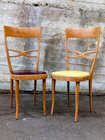 Stoel (2) - hout en echt leer - Set van twee designstoelen