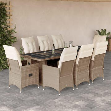 vidaXL 9-delige Bistroset met kussens poly rattan beige, Verzenden, Nieuw