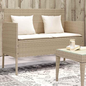 vidaXL Tuinbank met kussens poly rattan beige, Verzenden, Nieuw