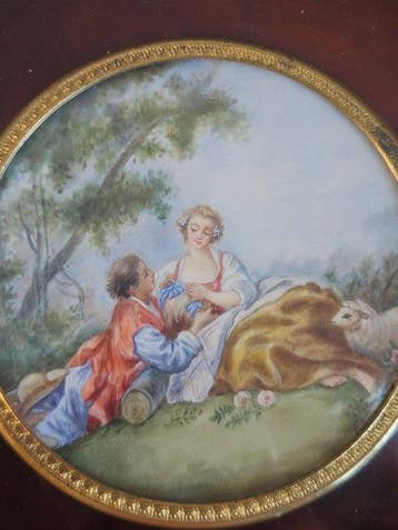 After F. Boucher - Le Berger Galant - Miniature painting