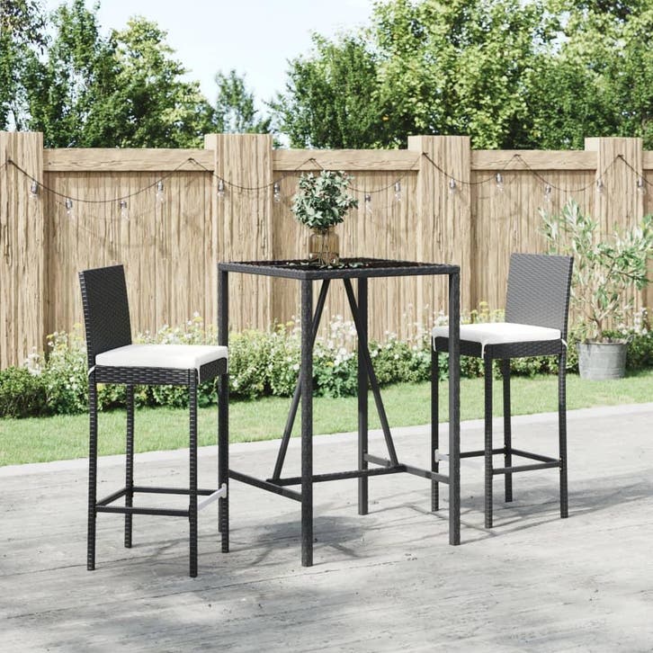 vidaXL 3-delige Tuinbarset met kussens poly rattan zwart, Jardin & Terrasse, Ensembles de jardin, Envoi