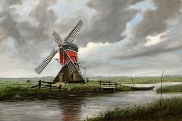 R. de Beeld (XX) - Hollands landschap met molen