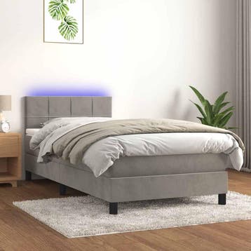 vidaXL Boxspring met matras en LED fluweel lichtgrijs 90x200, Huis en Inrichting, Verzenden, Nieuw