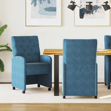 vidaXL Eetkamerstoelen met wielen 2 st Fluweel Blauw 58 x 67, Verzenden