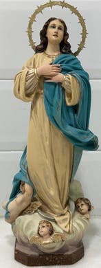 Olot - sculptuur, Purísima Concepción - 45 cm - Houtpasta,, Antiek en Kunst