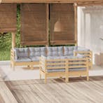 vidaXL 7-delige Loungeset met grijze kussens massief, Verzenden, Nieuw, Loungeset